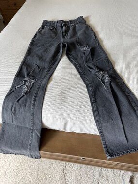 UO BDG Stretch High Rise Distressed Flare Jeans - Washed Black Sz 27